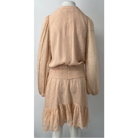 A.L.C. Light Pink/Gold Printed Long Sleeve Smocked Tiered Dress sz 12 - Picture 3 of 5